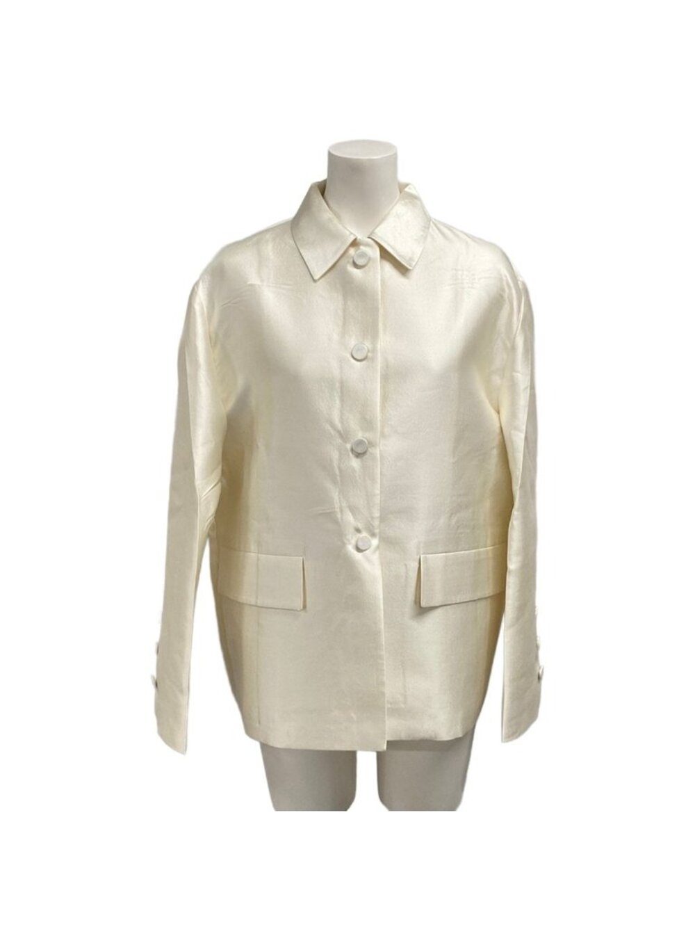 Prada Jacket 36 S White Long Sleeve Spring Wool Silk